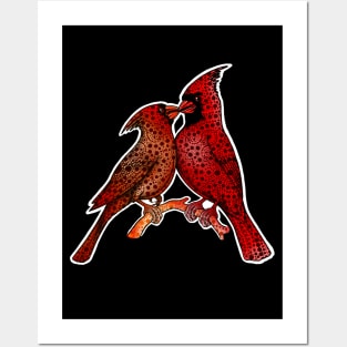 Red Cardinal birds mandala art Posters and Art